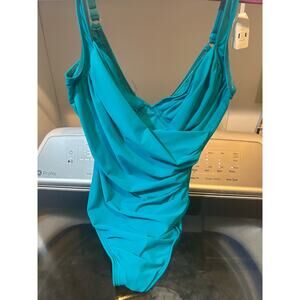Miraclesuit Teal One Piece Slimming Waist Bathing Suit Size 12